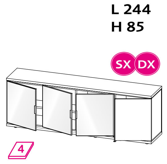 Madia 3 Ante Vetro E 1 Legno L 244 - immagine 2
